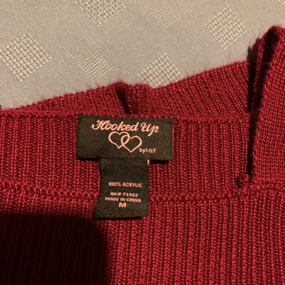 Hooked Up Red and Black Cold Shoulder Sweater - Picture 6 of 8